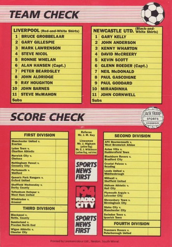 Match programme backcover