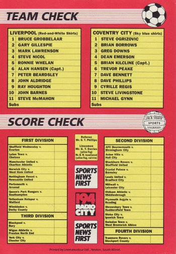 Match programme backcover