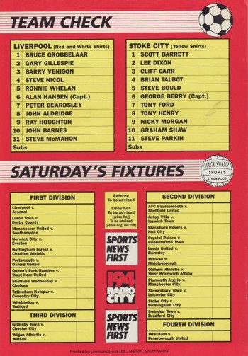Match programme backcover