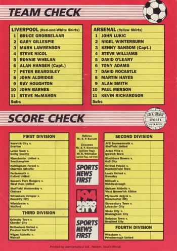 Match programme backcover