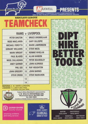 Match programme backcover