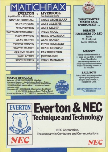 Match programme backcover