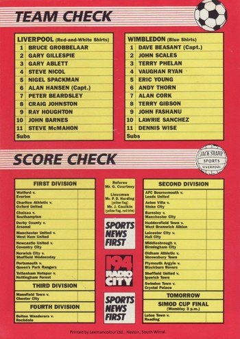 Match programme backcover