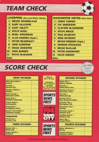 Match programme backcover