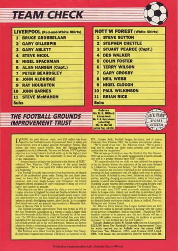 Match programme backcover