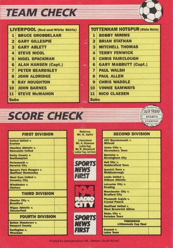 Match programme backcover