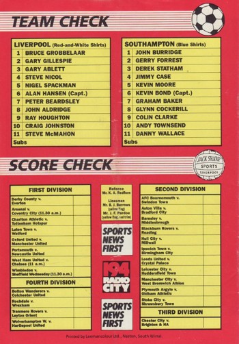 Match programme backcover