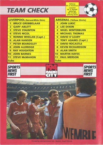 Match Programme - Lineups