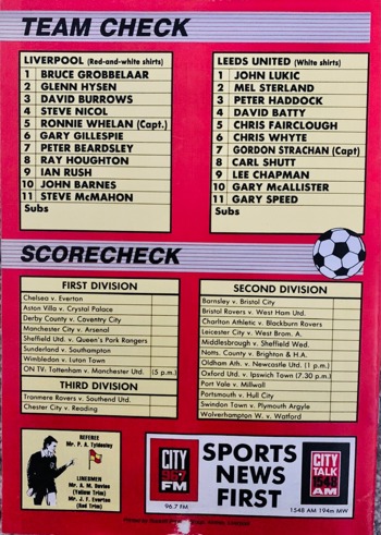 Match programme lineups