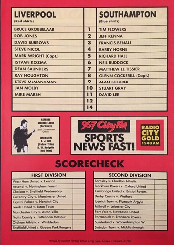 Match Programme - Backcover