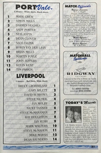 Match Programme Lineups