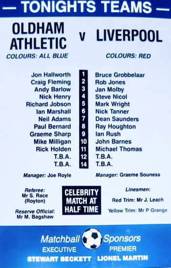 Match programme lineups