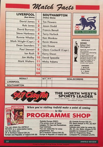 Match programme lineups