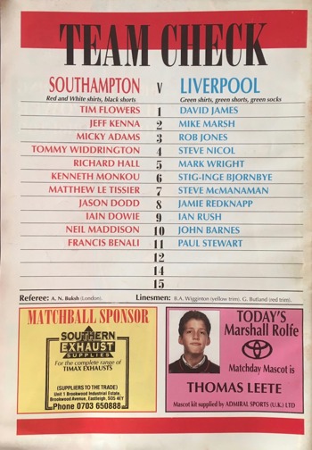 Match programme lineups