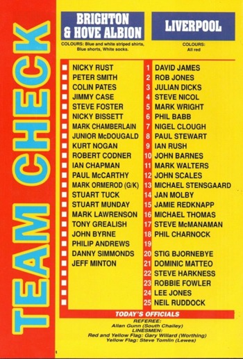 Match programme lineups
