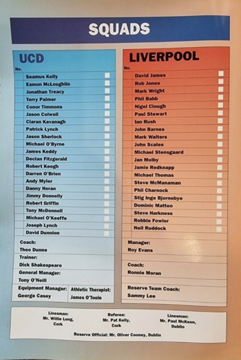 Match programme lineups