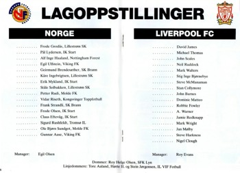 Match programme lineups