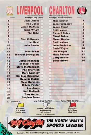 Match programme lineups