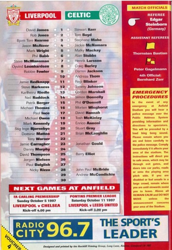 Match programme lineups
