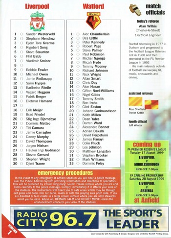 Match programme - Lineups