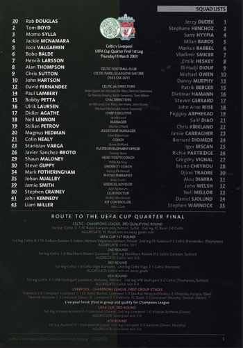 Match Programme Lineups