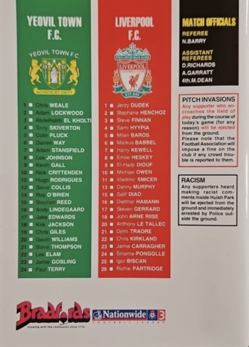 Match programme squadlist
