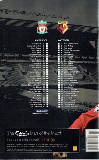 Match programme - Lineups