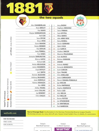 Match programme - Lineups