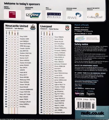 Match programme squadlist