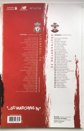 Match programme lineups