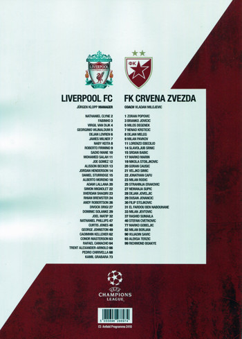 Match programme - backcover