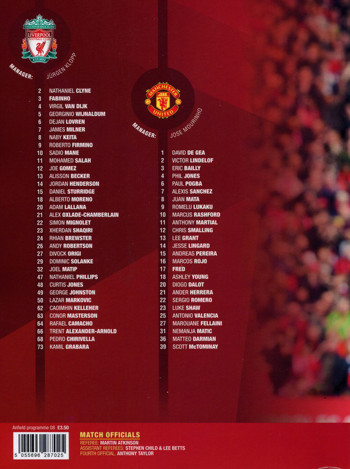 Match programme - backcover