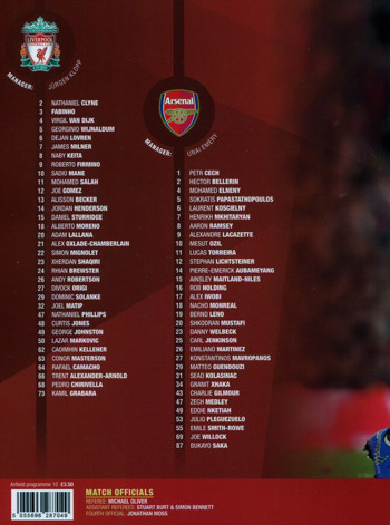 Match programme backcover