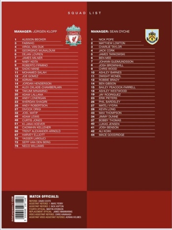 Match programme lineups