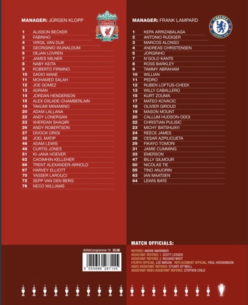 Match programme - Lineups