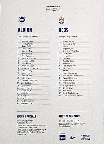 Match programme squadlist