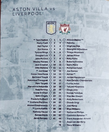 Match programme lineups