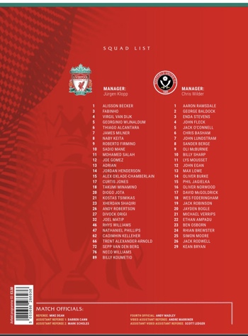 Match programme squad list