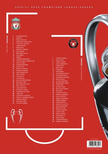 Match programme squad list