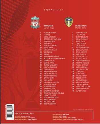 Match programme - squad list