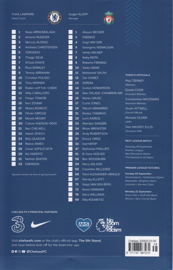 Match programme squad list