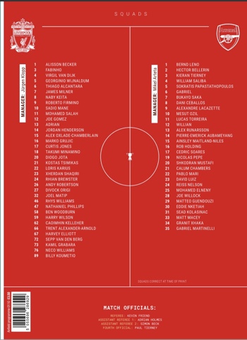 Match Programme squadlist