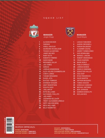 Match Programme squadlist