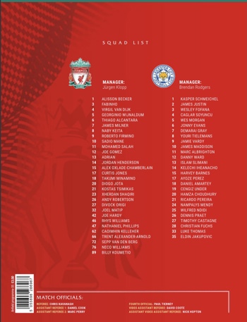 Match programme - squad list