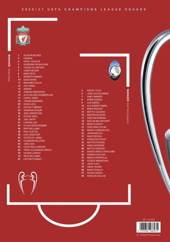 Match programme - squad list
