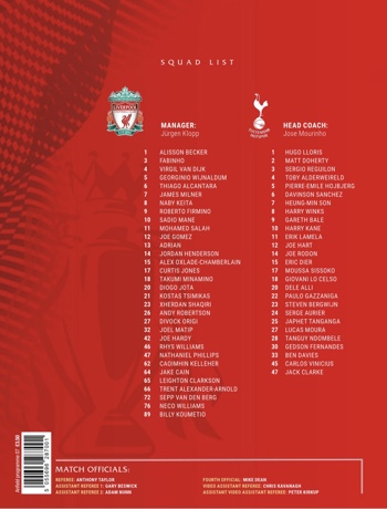 Match Programme squad list