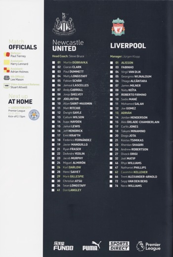 Match programme squadlist
