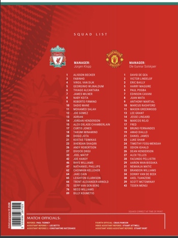 Match programme - squadlist