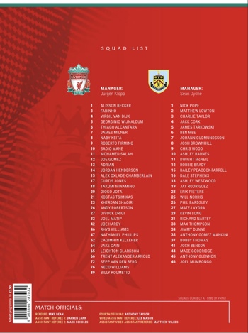 Match programme squadlist