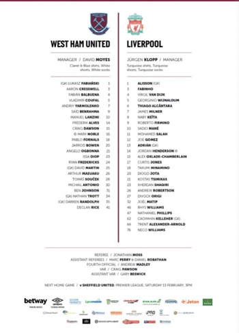 Match programme squadlist